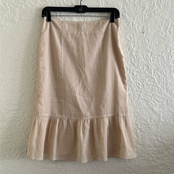 Theory Beige Cream Cotton Silk Crinkle Tiered Ruffle Midi Adi Skirt 2 - Picture 1 of 10